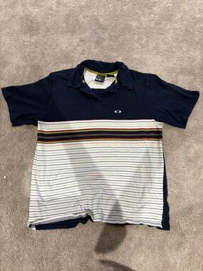 Oakley software Navy Polo with Multicolor Chest Stripe